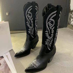103. Embroidered Black Aztec Western boho festival boot Vegan Suede leather